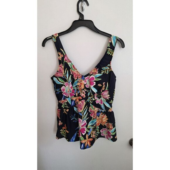 Maxine of Hollywood Swim Top Size Large Blue Floral Tropical Beach NEW Cruise - Picture 1 of 11